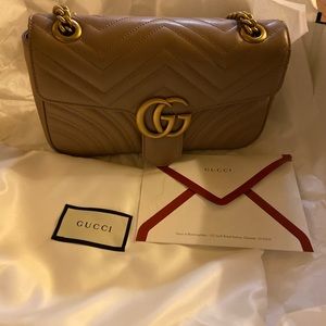 Gucci Tan Shoulder Bag with Gold Accents